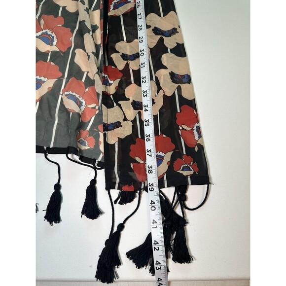 Haoduoyi Fringe 3/4 Sleeve Black Floral Sheer Kimono Women's Boho‎ MEDIUM - Picture 12 of 13